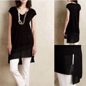 Deletta Anthropologie Black Asymmetrical Chiffon Hem Long Linen Tunic Dress NWT